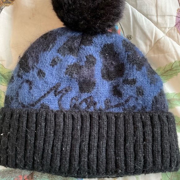 Kate spade meow black blue leopard winter beanie hat - Picture 4 of 6